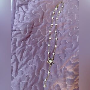 Gold Pearl Flower Drop Necklace - Women's Jewelry